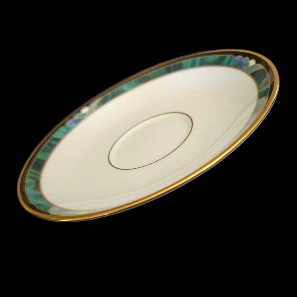 Lenox Kelly Fine Bone China Saucer Green Geometric Gold Trim 6" USA
